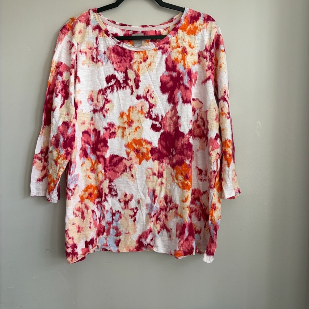 Chico's Red and Orange Floral Blouse